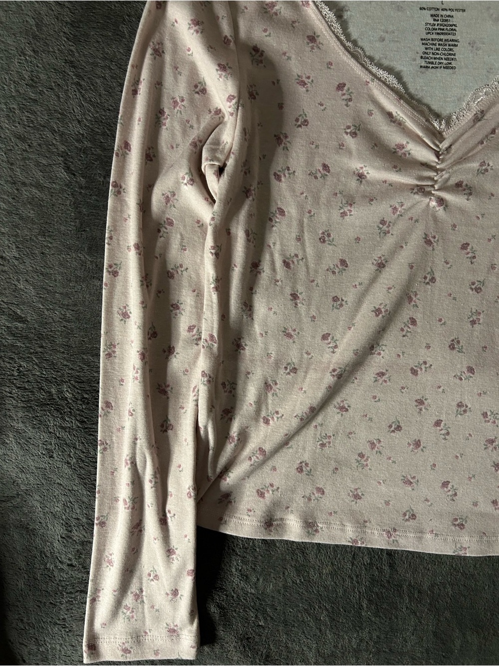 Pink Republic Light Pink Floral Lace-Trim Long Sleeve Top - Picture 5 of 10